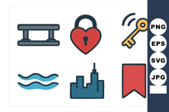 of six colorful icons including bench, heart lock, key, wave Product Image 1
