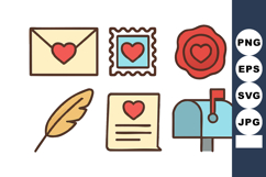 Love mail icons with envelope stamp feather letter and mailb Product Image 1