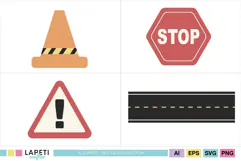 Construction road signs in coordinated yellow red and black colors