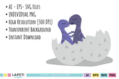 Baby dinosaur egg clipart featuring two little dinosaurs emerging from a cracked egg.