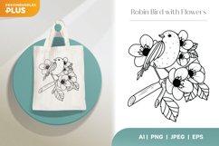 Cute Robin Bird on Cherry Blossom Branch for Sublimation Product Image 1