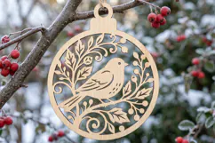 Robin Christmas Ornament SVG Laser Cut Wood Winter Decor Product Image 1