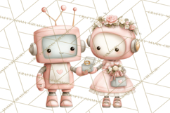 Robot Valentine Clipart PNG Futuristic Couple Mechanic Love Product Image 2