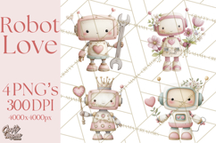 Robot Valentine Clipart PNG Futuristic Couple Mechanic Love Product Image 1
