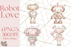 Robot Valentine Clipart PNG Futuristic Couple Mechanic Love Product Image 1