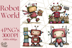 Adorable Robots Clipart, Playful Toy Robot Clip Art PNG Product Image 1