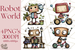 Adorable Robots Clipart, Playful Toy Robot Clip Art PNG Product Image 1