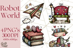 Adorable Robots Clipart, Playful Toy Robot Clip Art PNG Product Image 1