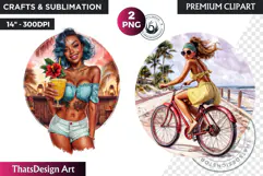 Rockabilly Summer girls Clipart, Beach Girl sublimation PNG Product Image 1