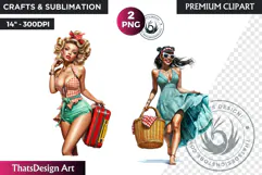 Rockabilly Summer girls Clipart, Beach Girl sublimation PNG Product Image 1