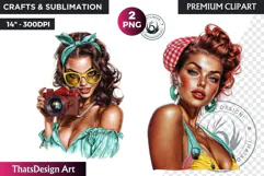 Rockabilly Summer girls Clipart, Beach Girl sublimation PNG Product Image 1
