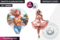 Rockabilly Summer girls Clipart, Beach Girl sublimation PNG Product Image 1