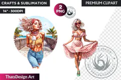 Rockabilly Summer girls Clipart, Beach Girl sublimation PNG Product Image 1