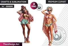 Rockabilly Summer girls Clipart, Beach Girl sublimation PNG Product Image 1