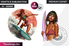 Rockabilly surfing girls Clipart, Beach Girl sublimation PNG Product Image 1