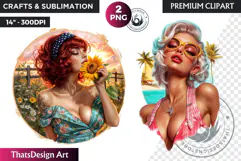 Rockabilly Summer girls Clipart, Beach Girl sublimation PNG Product Image 1