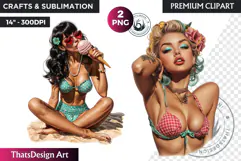 Rockabilly Summer girls Clipart, Beach Girl sublimation PNG Product Image 1