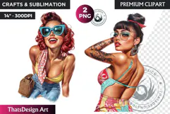 Rockabilly Summer girls Clipart, Beach Girl sublimation PNG Product Image 1