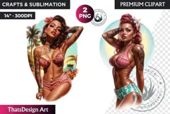 Rockabilly Summer girls Clipart, Beach Girl sublimation PNG Product Image 1
