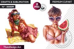 Rockabilly Summer girls Clipart, Beach Girl sublimation PNG Product Image 1