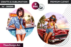 Rockabilly Summer girls Clipart, Beach Girl sublimation PNG Product Image 1