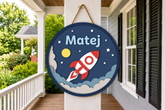 Rocket Ship Space Customized Sign Door Hanger SVG Product Image 1