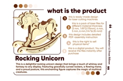 Rocking Unicorn - Laser Cut File, SVG Template of Toy Product Image 6