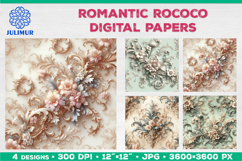 Rococo Floral Digital Papers with Pastel Baroque Ornament Product Image 1
