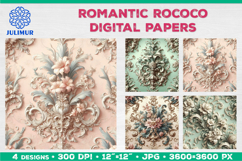 Rococo Floral Digital Papers with Pastel Baroque Ornament Product Image 1