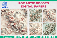 Rococo Floral Digital Papers with Pastel Baroque Ornament Product Image 1
