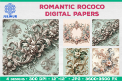 Rococo Floral Digital Papers with Pastel Baroque Ornament Product Image 1