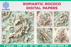 Rococo Floral Digital Papers with Pastel Baroque Ornament Product Image 1