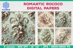 Rococo Floral Digital Papers with Pastel Baroque Ornament Product Image 1