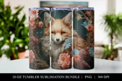 20 oz Fox Skinny Tumbler Sublimation Design PNG Product Image 1