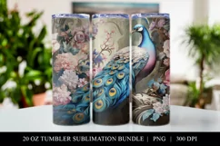 20 oz Peacock Skinny Tumbler Sublimation Design PNG Product Image 1