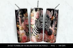 20 oz Zebra Skinny Tumbler Sublimation Design PNG Product Image 2