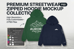 Premium Zipped Hoodie Mockup PSD Bundle for Streetwear Product Image 1