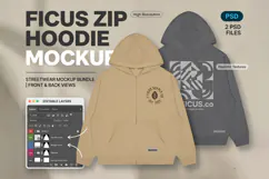Ficus Zip Hoodie Mockup PSD for Streetwear Brand Product Image 1