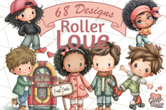 Retro Roller Skating Clipart PNG, 90s Valentine Clip Art Product Image 1