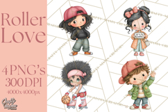 Retro Roller Skating Clipart PNG, 90s Valentine Clip Art Product Image 1