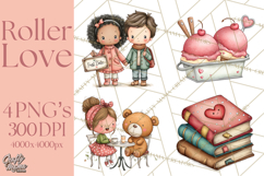 Retro Roller Skating Clipart PNG, 90s Valentine Clip Art Product Image 1