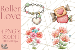 Retro Roller Skating Clipart PNG, 90s Valentine Clip Art Product Image 1