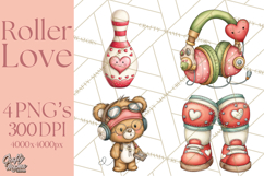Retro Roller Skating Clipart PNG, 90s Valentine Clip Art Product Image 1