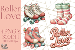 Retro Roller Skating Clipart PNG, 90s Valentine Clip Art Product Image 1