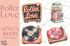 Retro Roller Skating Clipart PNG, 90s Valentine Clip Art Product Image 1