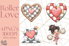 Retro Roller Skating Clipart PNG, 90s Valentine Clip Art Product Image 1