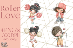 Retro Roller Skating Clipart PNG, 90s Valentine Clip Art Product Image 1