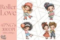 Retro Roller Skating Clipart PNG, 90s Valentine Clip Art Product Image 1
