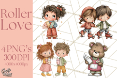 Retro Roller Skating Clipart PNG, 90s Valentine Clip Art Product Image 1