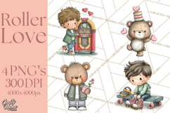 Retro Roller Skating Clipart PNG, 90s Valentine Clip Art Product Image 1